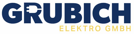 Logo mit dem Schriftzug 'GRUBICH ELEKTRO GMBH' in Großbuchstaben, wobei 'GRUBICH' in dunkelblau und 'ELEKTRO GMBH' in hellgelb dargestellt ist